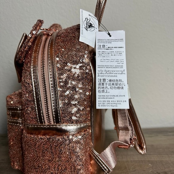 Loungefly Mini Backpack Disney Parks Exclusive Rose Gold Sequin Mini Backpack - Picture 5 of 6